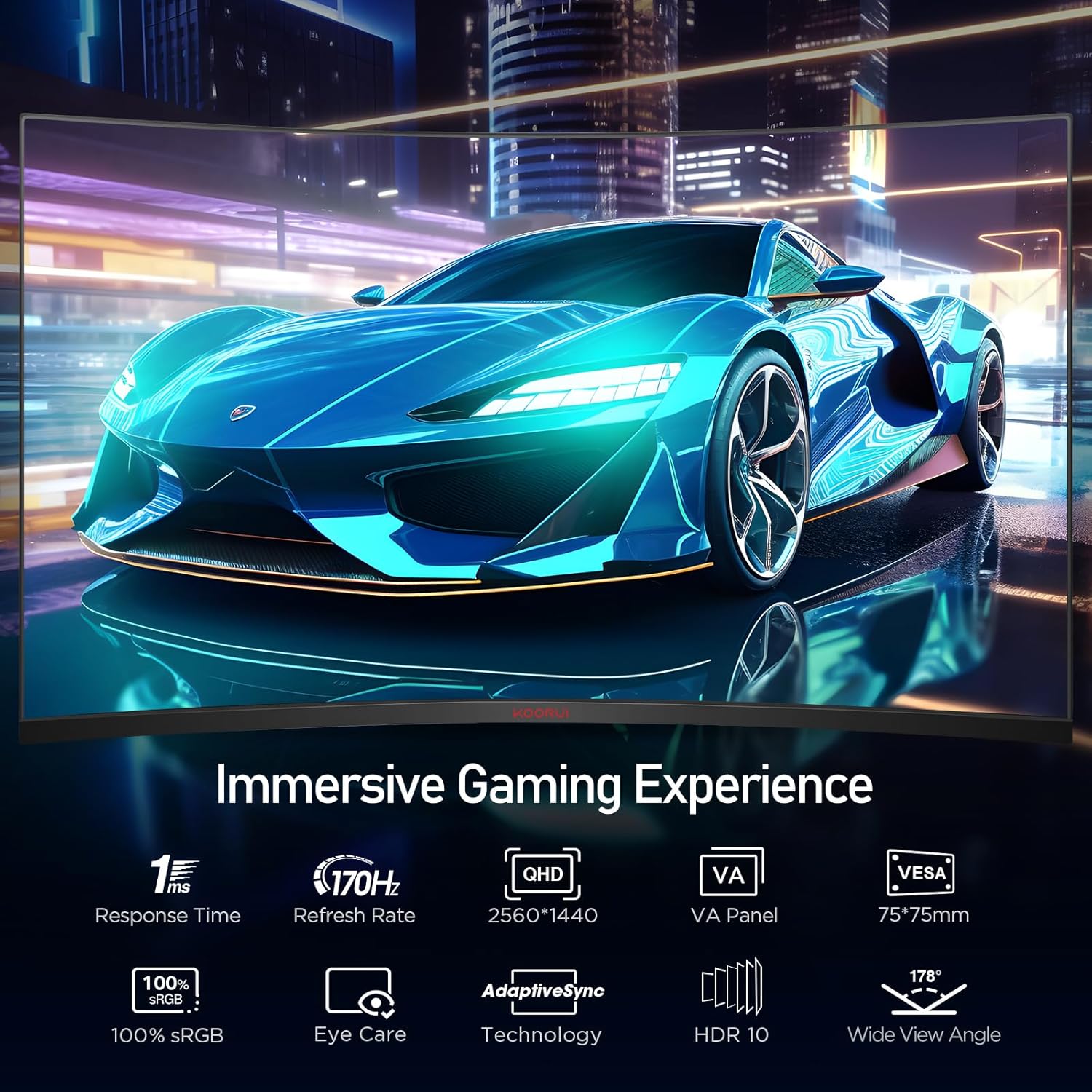 KOORUI 32E6QC 31,5 Zoll VA QHD 170Hz 1500R Curved Gaming Monitor