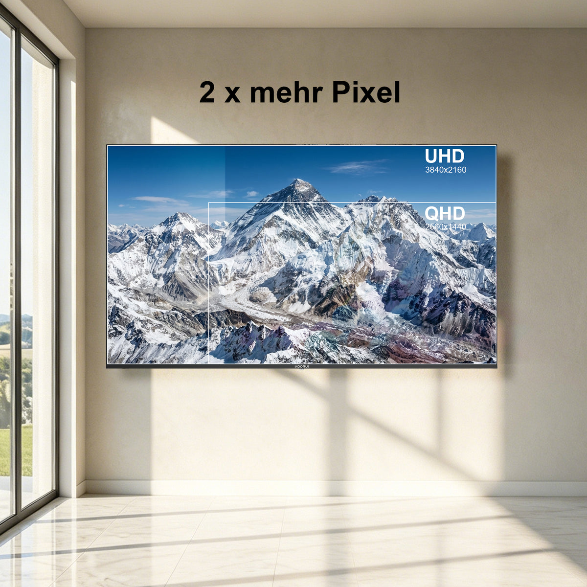 KOORUI K75D5UQ-T8, 75 Zoll, 4K QLED, TIZEN TV, Rahmenloses Design, Dynamischer Sound mit Dolby Audio, Hochwertiges Metall-Finish