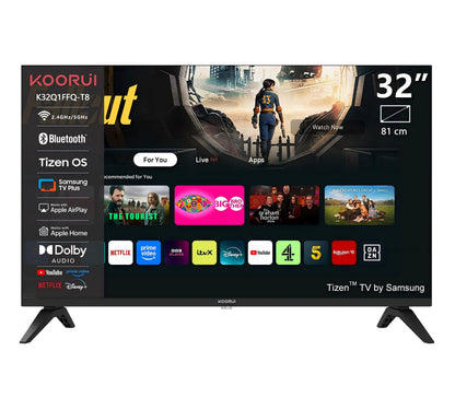 KOORUI K32Q1FFQ-T8, 32 Zoll, Full HD QLED, TIZEN TV, Kompakte Größe mit farbenfrohem Bildschirm, Dynamischer Sound mit Dolby Audio, Hochwertiges Metall-Finish