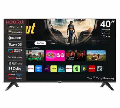 KOORUIK40Q1FQ-T8, 40 Zoll, Full HD QLED, TIZEN TV, Kompakte Größe mit farbenfrohem Bildschirm, Dynamischer Sound mit Dolby Audio, Hochwertiges Metall-Finish