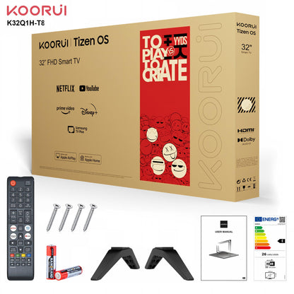 KOORUI K32Q1FFQ-T8, 32 Zoll, Full HD QLED, TIZEN TV, Kompakte Größe mit farbenfrohem Bildschirm, Dynamischer Sound mit Dolby Audio, Hochwertiges Metall-Finish
